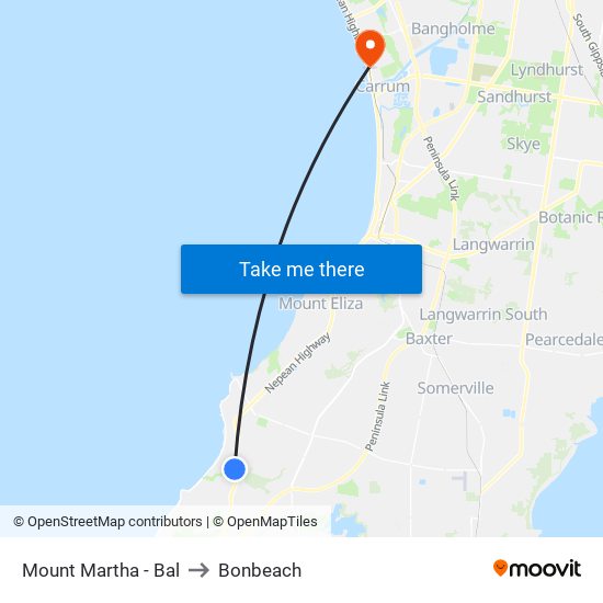 Mount Martha - Bal to Bonbeach map