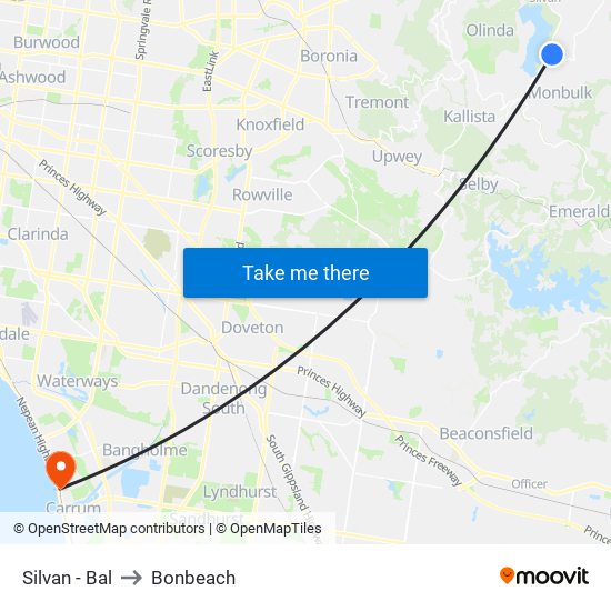 Silvan - Bal to Bonbeach map