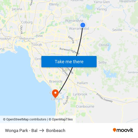 Wonga Park - Bal to Bonbeach map