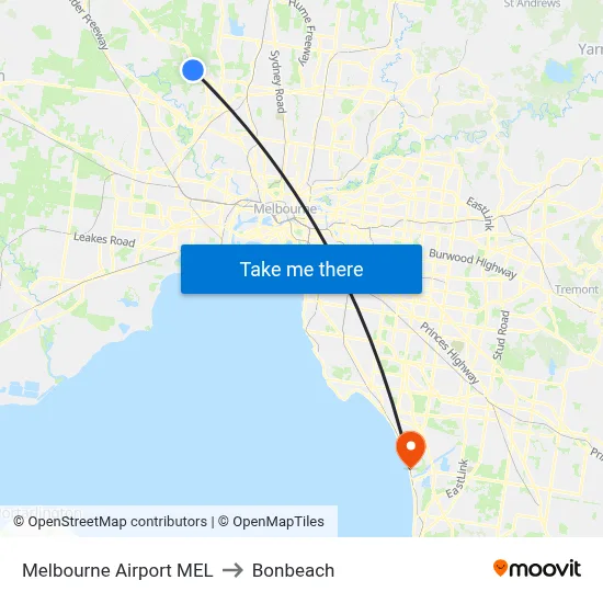 Melbourne Airport MEL to Bonbeach map