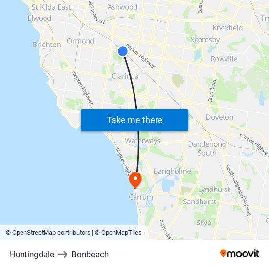 Huntingdale to Bonbeach map