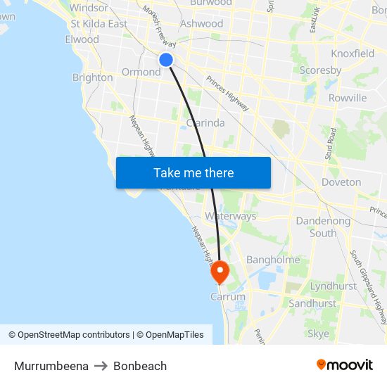 Murrumbeena to Bonbeach map