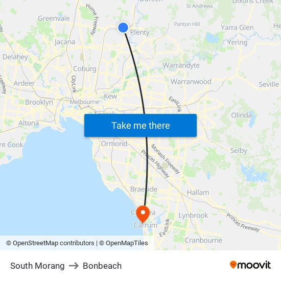South Morang to Bonbeach map