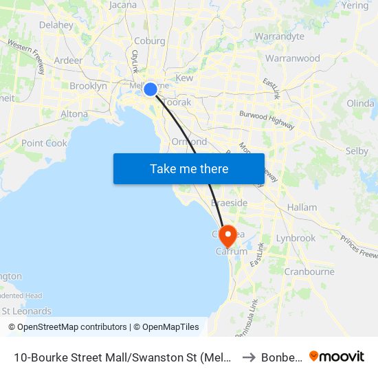 10-Bourke Street Mall/Swanston St (Melbourne City) to Bonbeach map