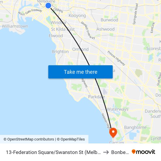 13-Federation Square/Swanston St (Melbourne City) to Bonbeach map