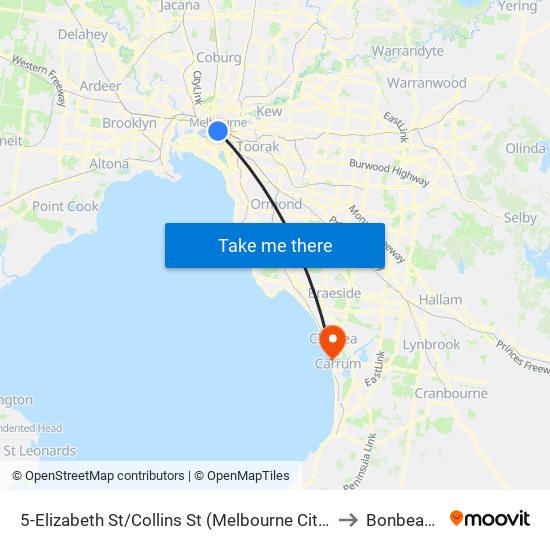5-Elizabeth St/Collins St (Melbourne City) to Bonbeach map