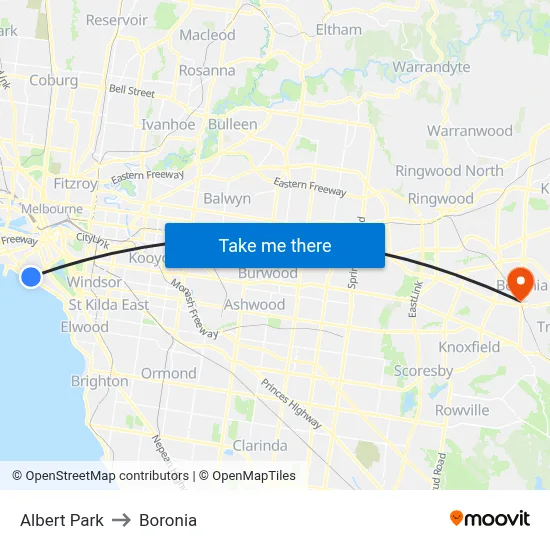 Albert Park to Boronia map