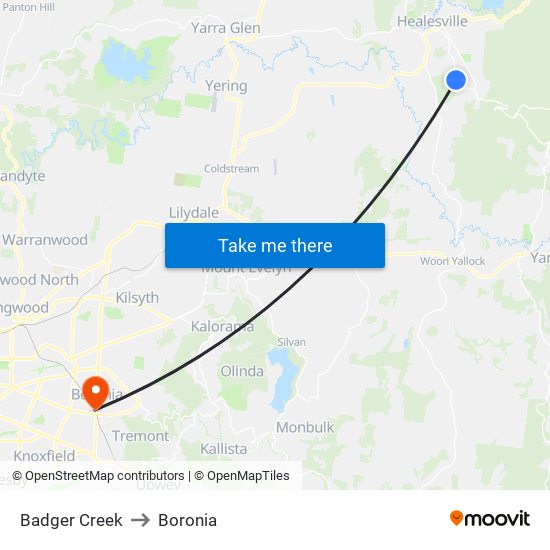 Badger Creek to Boronia map
