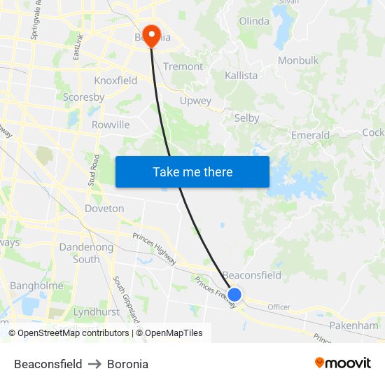 Beaconsfield to Boronia map