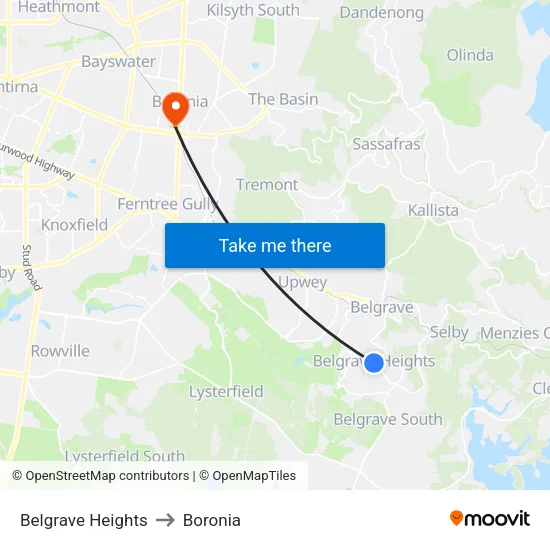 Belgrave Heights to Boronia map