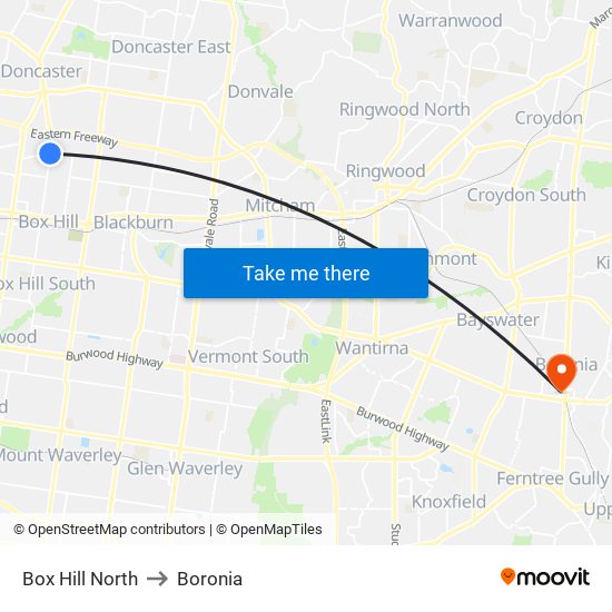 Box Hill North to Boronia map