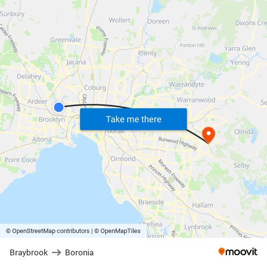 Braybrook to Boronia map