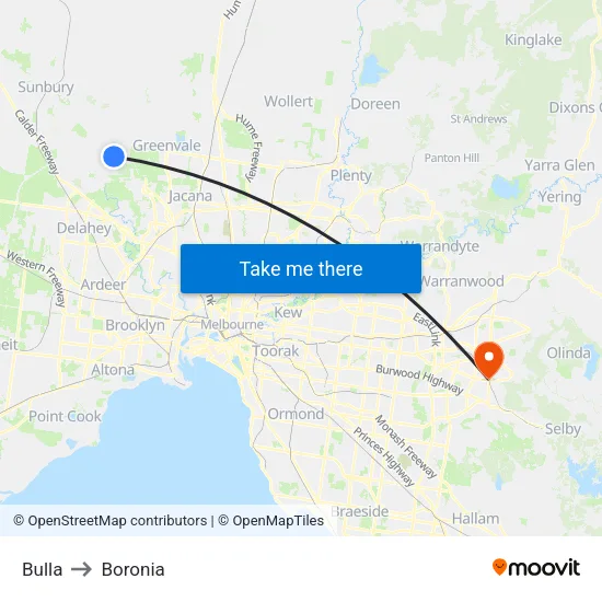 Bulla to Boronia map