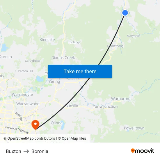 Buxton to Boronia map