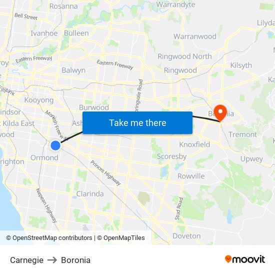 Carnegie to Boronia map