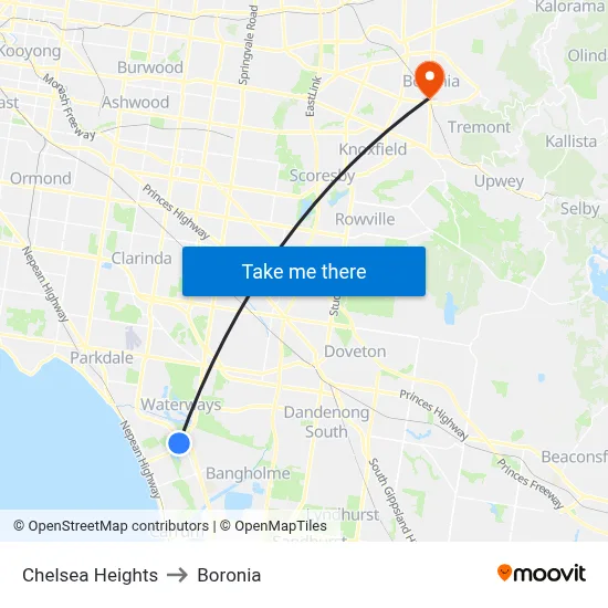 Chelsea Heights to Boronia map