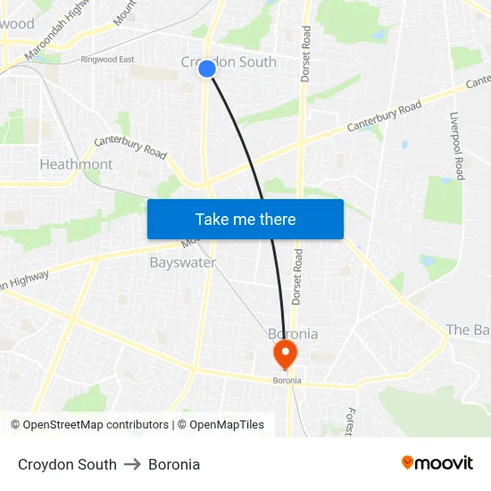 Croydon South to Boronia map