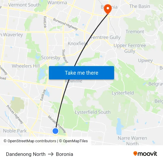 Dandenong North to Boronia map