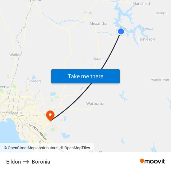 Eildon to Boronia map