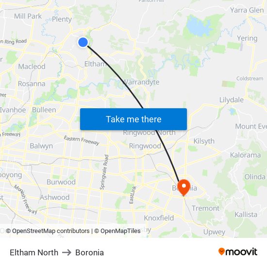 Eltham North to Boronia map