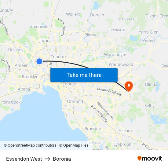 Essendon West to Boronia map