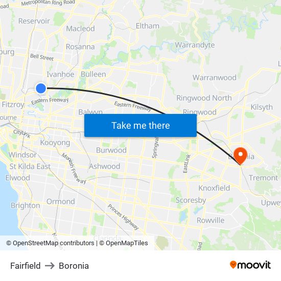 Fairfield to Boronia map
