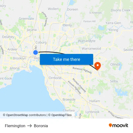 Flemington to Boronia map