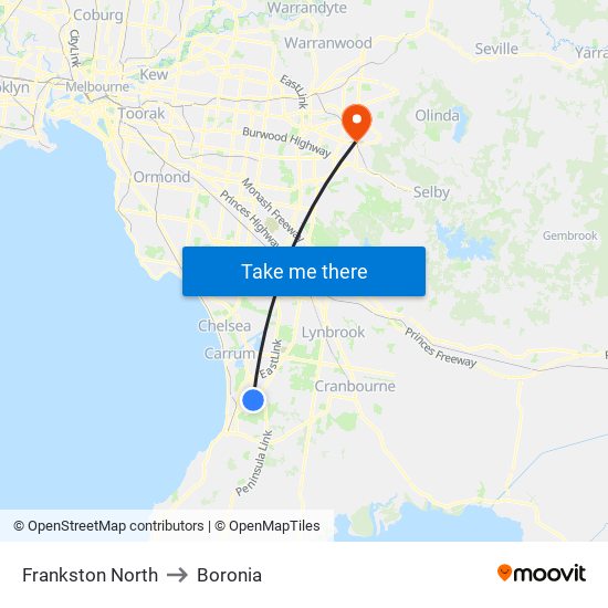 Frankston North to Boronia map