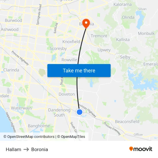 Hallam to Boronia map