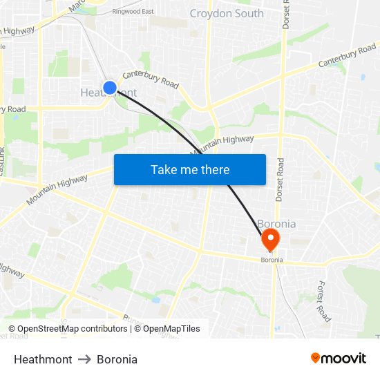 Heathmont to Boronia map