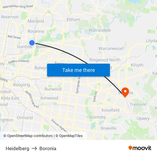 Heidelberg to Boronia map