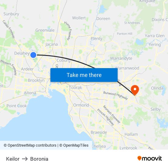 Keilor to Boronia map