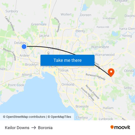 Keilor Downs to Boronia map