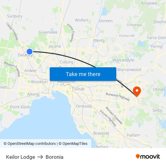 Keilor Lodge to Boronia map