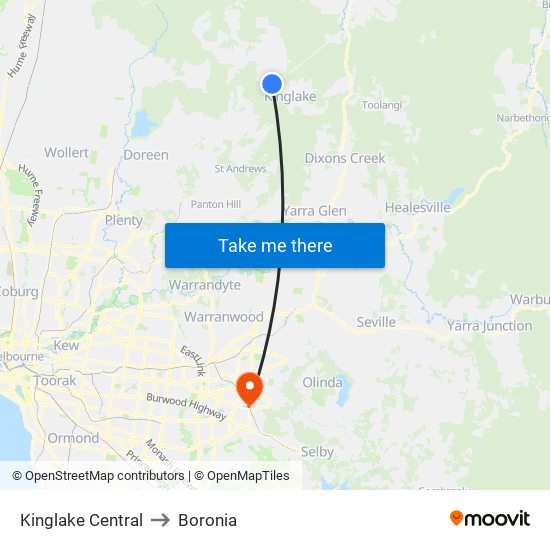 Kinglake Central to Boronia map