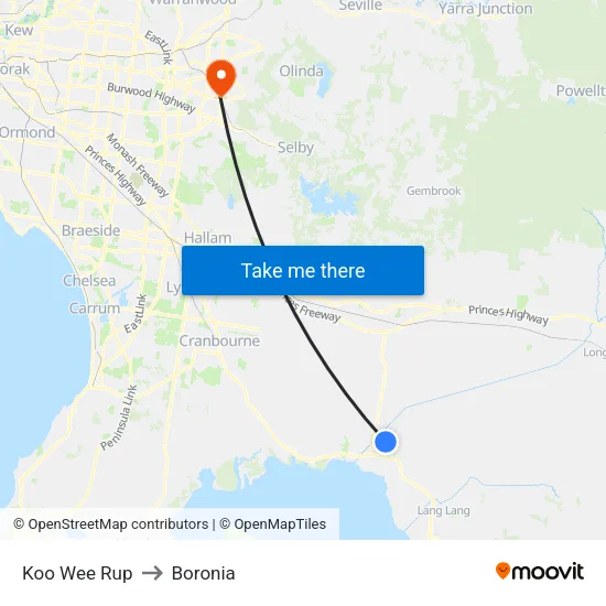 Koo Wee Rup to Boronia map