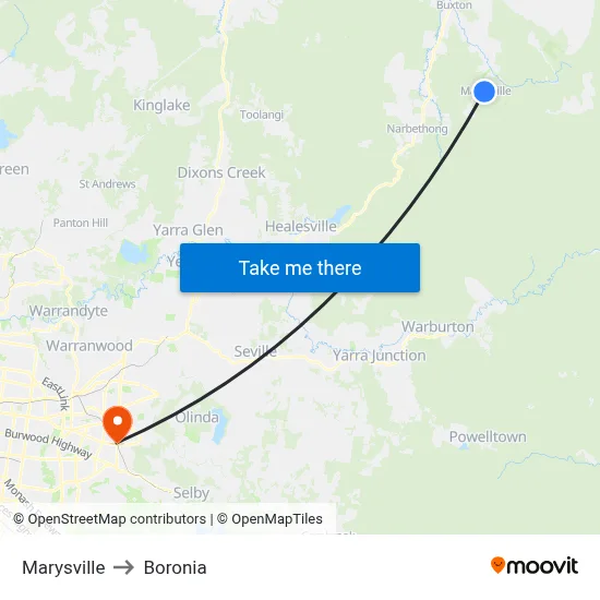 Marysville to Boronia map