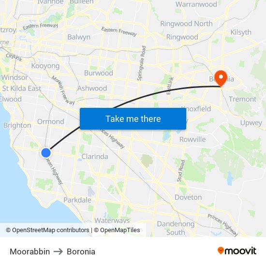 Moorabbin to Boronia map