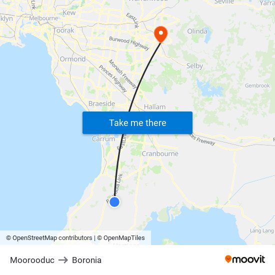 Moorooduc to Boronia map