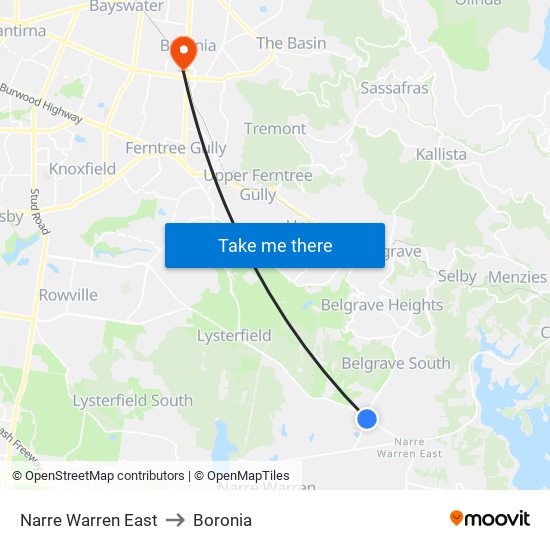 Narre Warren East to Boronia map