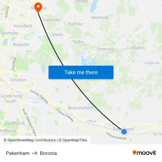 Pakenham to Boronia map