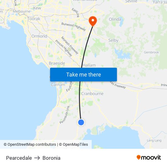 Pearcedale to Boronia map