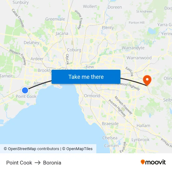 Point Cook to Boronia map