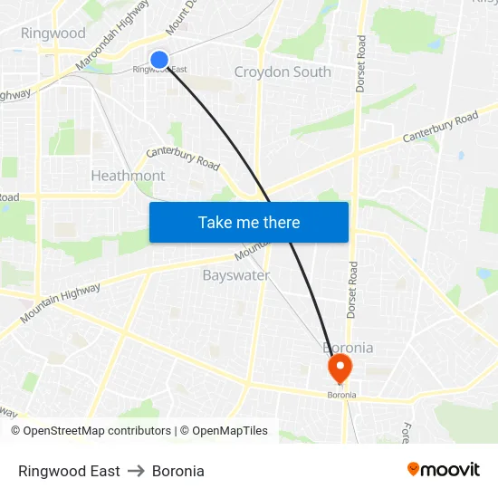 Ringwood East to Boronia map