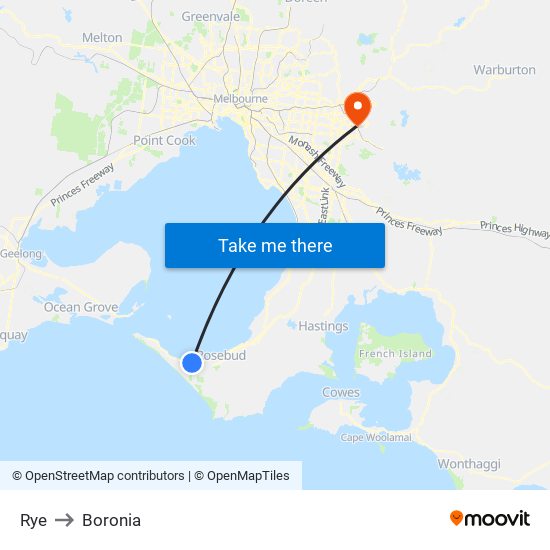 Rye to Boronia map