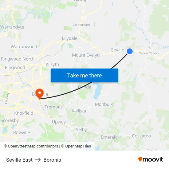 Seville East to Boronia map