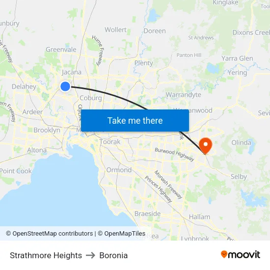 Strathmore Heights to Boronia map