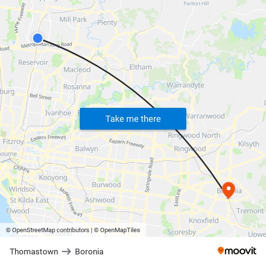 Thomastown to Boronia map