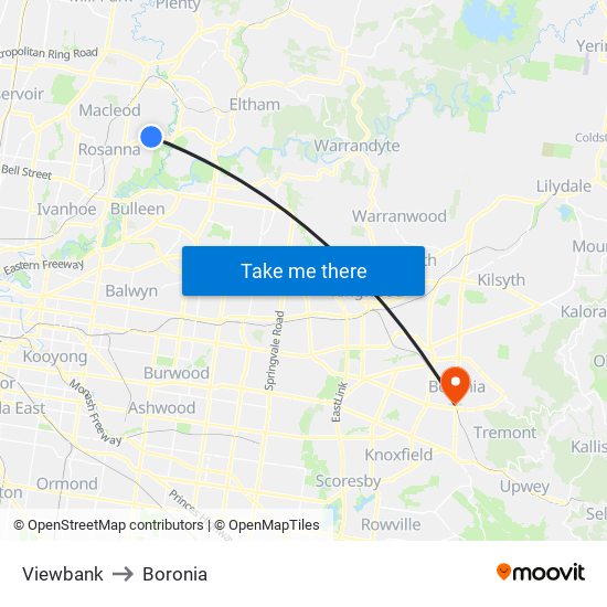 Viewbank to Boronia map