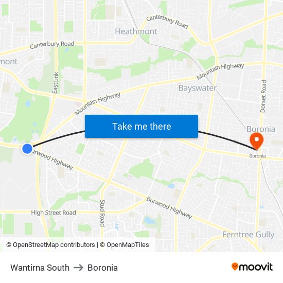 Wantirna South to Boronia map